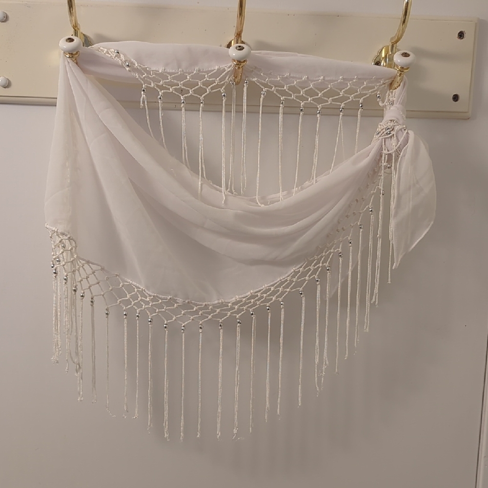 White Beaded Fringe Swim Wrap
